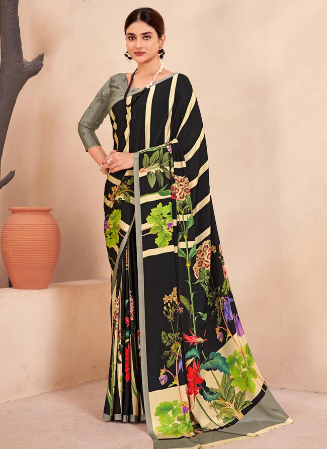 Crepe Soft Silk Black Casual Wear Printed Saree